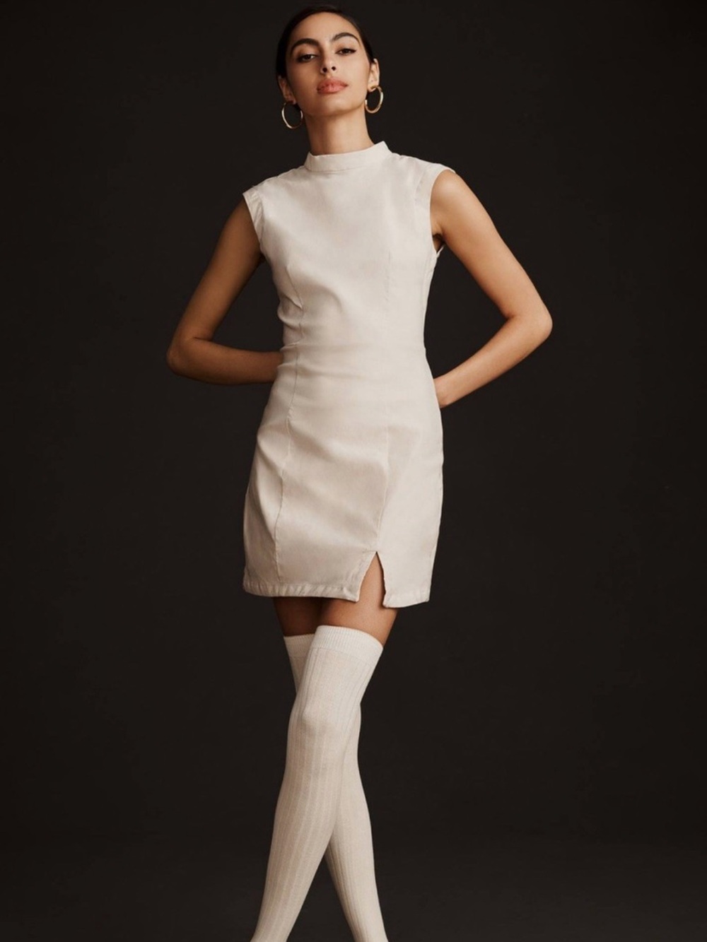 Anthropologie Mock Neck Sleeveless Seamed Dress Light Beige Neutral Size Large - Picture 4 of 14